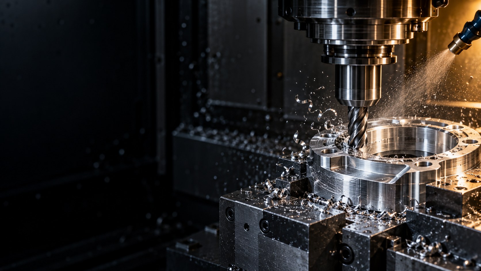 Illustrative close-up of CNC milling an aluminium component